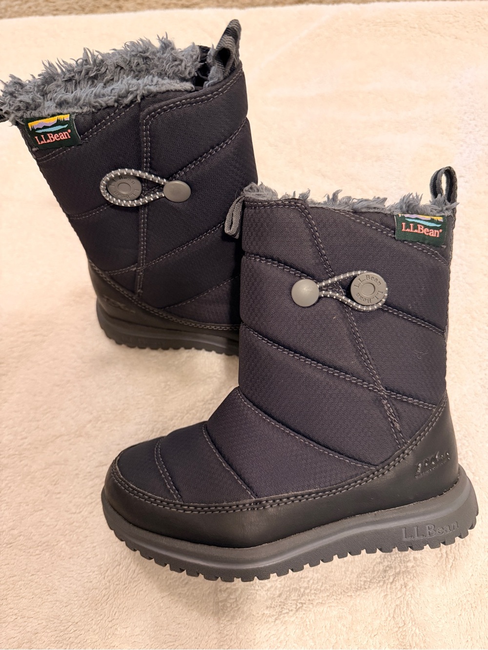 L.L. Bean Kids' Black Winter Pull-On Boots with Faux-Fur Trim